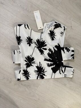 Asilio White Crop Top with Black Floral Print